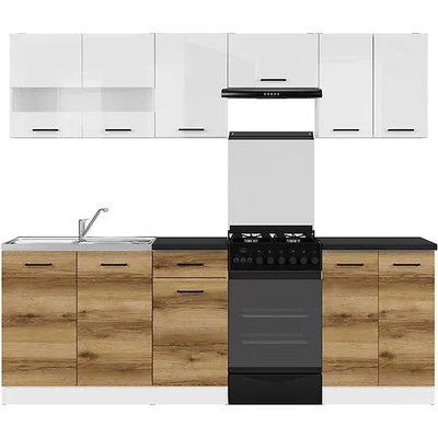 Black Red White Кухня Junona Line - 230 см - бял гланц / светъл дъб делано (K24-JUNONA_MODUL/230-BI/BIP/DDJ/LMC)