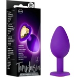 Temptasia S - златна, с камък, сърцевидна анална тапа (лилава) - малка - lovesexshop