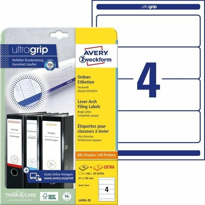 avery zweckform Etikety univerzálne na zakladače 61 x 192 mm Avery A4 25+5 hárkov