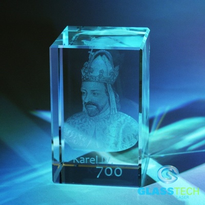3D Karel IV. ve skleněném kvádru 50 x 50 x 80 mm