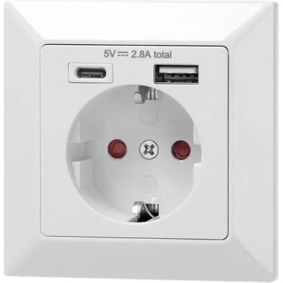 ORNO КОНТАКТ ЕДИНИЧЕН 16a, usb a+c 2.8a БЯЛ orno (5908254816482)