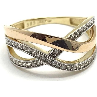 Diante Zlatý prsten s bílým kamenem 59632041