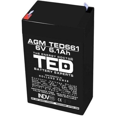 TED Electric Оловна Батерия TED ELECTRIC, 6V, 6.1Ah, 70/ 47/ 100 mm, AGM (TED-6V-4.5-AGM)