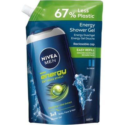 NIVEA MEN sprchový gel Fresh Energy, náhradní náplň 500 ml