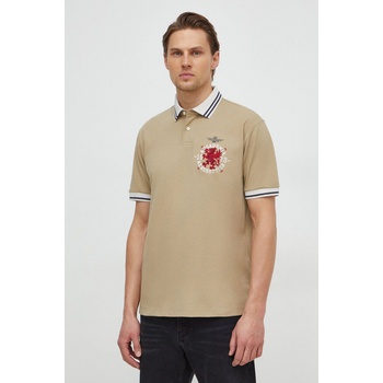 Aeronautica Militare Памучна тениска с яка Aeronautica Militare в бежово с принт PO1751P309 (PO1751P309)