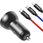 Baseus Универсално зарядно за кола Baseus 2хUSB 4.8A 24W с 3-in-1 Кабел USB 1.2M, Черно (541)