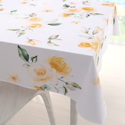 Biante Teflonový čtvercový ubrus TF-043 Žluté růže na bílém 100x100 cm