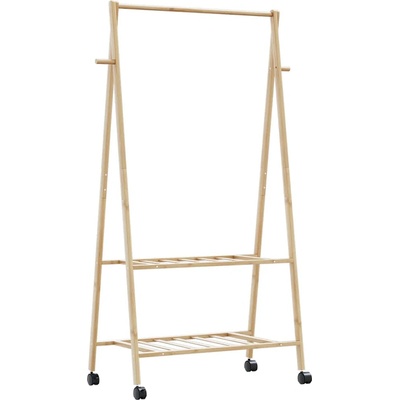 vidaXL L Стелаж за дрехи с рафтове и колела 96x45, 5x155, 5 cm Бамбук (4008907)