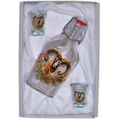 Fľaša na alkohol so štamperlíkmi - Muflón