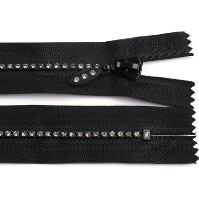 Kostěný zip No 4 délka 16 cm se štrasovými kamínky - černá