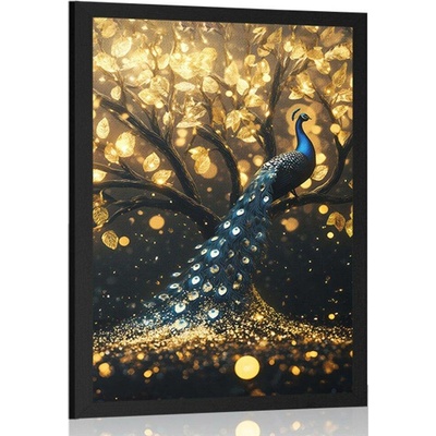 Plakát páv na zlatém stromě - 60x90 white