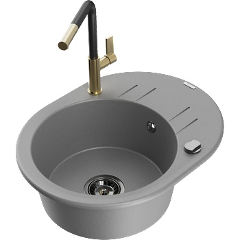 Mexen Kevin гранитна мивка с 1 отделение с отцедник и кухненски смесител Flora, сив - 6517-71-670401-57-B (6517-71-670401-57-B)