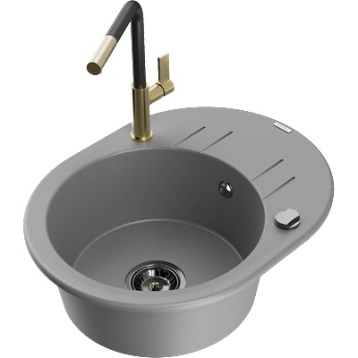 Mexen Kevin гранитна мивка с 1 отделение с отцедник и кухненски смесител Flora, сив - 6517-71-670401-57-B (6517-71-670401-57-B)