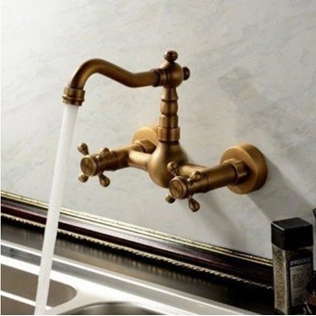 Image 1 of Sanitary ware Ретро смесител за кухня Желен, стнен с врътки, бронз ( старо злато) (6420)