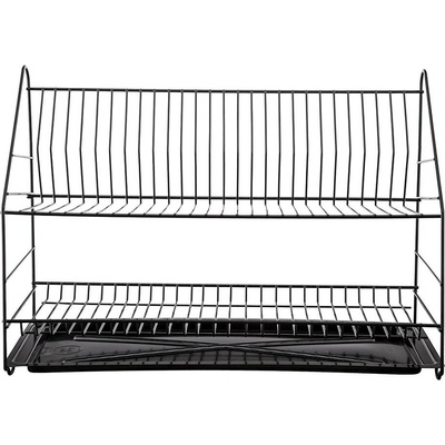Dvoupatrový odkapávač na nádobí 60 cm černý s odkapávací miskou