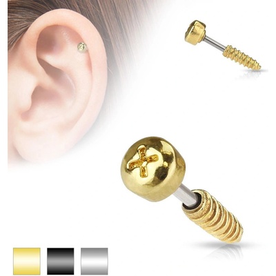 Šperky eshop ocelový piercing do tragu ucha imitace šroubu různé barvy AB30.26 zlatá