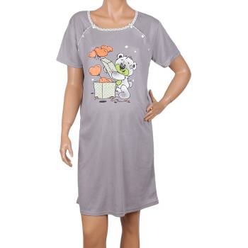 Image 1 of Нощница в сиво за кърмачки с кант на зелени точки и мече