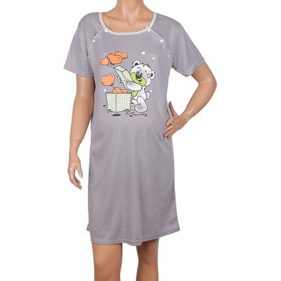 Нощница в сиво за кърмачки с кант на зелени точки и мече