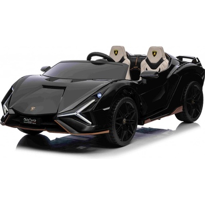 Beneo elektrické autíčko Lamborghini Sian 4X4 12V, 2,4 GHz dálkové ovládání USB/AUX Vstup Bluetooth Odpružení Vertikální otevírací dveře měkká Eva kola LED Světla Original licence černá