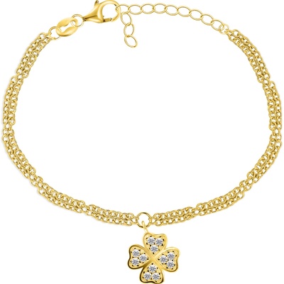 Brilio Silver Dvouřadý pozlacený náramek se zirkony Čtyřlístek BRC45Y