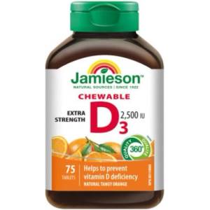 Jamieson Витамин D3 2500 IU таблетки за смучене с вкус на портокал 75табл (IP5399)