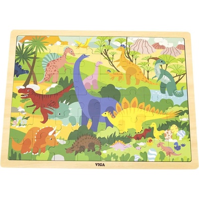 Viga Toys Дървен пъзел Viga, Динозаври, 48 части (44584)