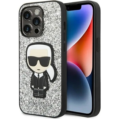 KARL LAGERFELD Кейс Karl Lagerfeld KLHCP14XGFKPG за iPhone 14 Pro Max 6.7", твърд, сребърен / сребърен, Glitter Flakes Ikonik (3666339077426)