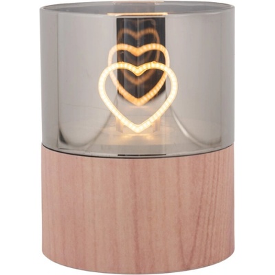 LED dekorace na podstavci imitujícím dřevo srdce Heart – 8x10 cm