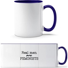 TTH Dvojfarebný Hrnček Skutoční muži sú FEMINISTI Biela Kobaltová Modrá Standard Darčeky PrintEQ 250 ml