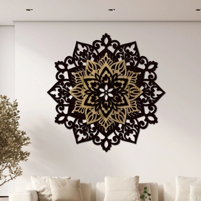 dřevo života 3 vrstvá mandala na zeď Inspirativní energie Rozměry Ø (cm): 60, Zvolte barevný dekor: černá-dub zlatý