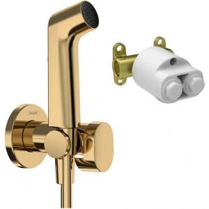 Hansgrohe Комплект хигиеничен душ с вграден корпус Hansgrohe Bidette S EcoSmart, 1 струя, лъскаво злато (29232990+29235180)