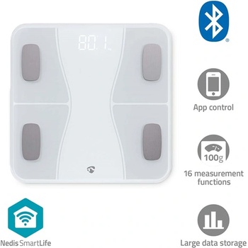 Nedis BTHPS11WT Bluetooth смарт персонална везна, максимално натоварване 180 кг, Android / IOS (BTHPS11WT)