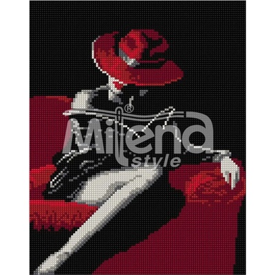 Milena Style Дамата в червено - Печатана Aida 14 ct с конци Ariadna