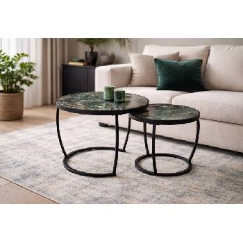 ЕВРОМАР Комплект кръгли холни маси ines зелен мрамор / черно