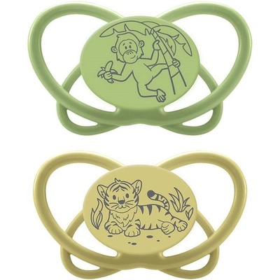 NIP Силиконови залъгалки NIP My Butterfly Green - Маймуна и тигър, 0-6 м, 2 броя (44000821316188)