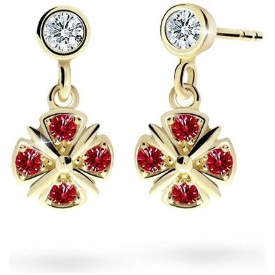 Danfil dětské náušnice C2245 ze žlutého zlata s kamínky Ruby Dark zapínání balónek
