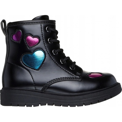Skechers kotníkové boty dětské Gravlen Hi se srdíčky šněrovací černé