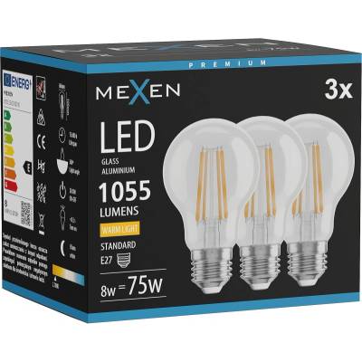 Mexen Vintis 3x LED Филаментна Лампа E27, A60, 8W, Топло - 2700K, 1055 lm, прозрачно (L150-E27-0827-00x03)