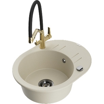 Mexen Kevin кухненска гранитна мивка 1-коморна с кухненски кран Duo, бежова - 6517-69-671701-57-B (6517-69-671701-57-B)