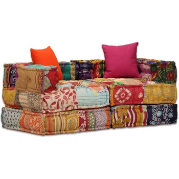 vidaXL 2-местен модулен пуф, пачуърк, текстил (244977)