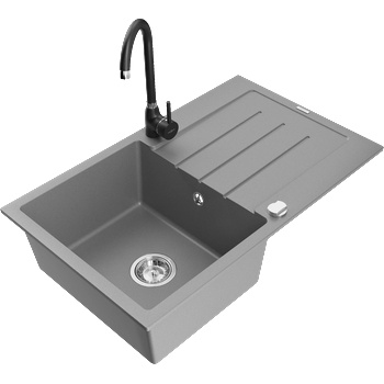 Mexen Bruno гранитна мивка с 1 отделение с отцедник и кухненски смесител Telma, сив - 6513-71-670200-70 (6513-71-670200-70)