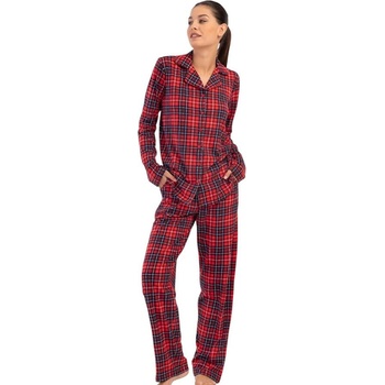 Дамска карирана макси пижама в червено и черно
