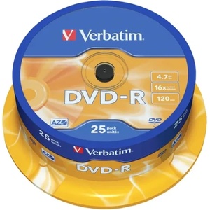 Verbatim DVD-R, 4.7 GB, 16x, AZO покритие, 25 броя в шпиндел (043522)
