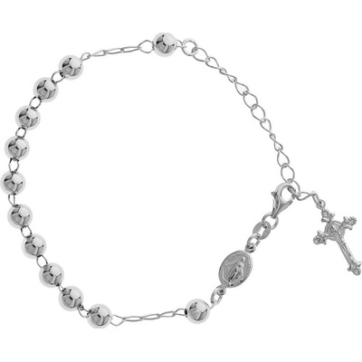 Argento Strieborný náramok ruženec 1 desiatok, krížik s Ježišom, Zázračná medaila 17 až 23 cm 92056