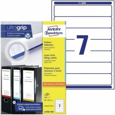 Avery Zweckform Etikety na krátké úzké pořadače 100 listů A4 bílé 38 x 192 mm L4760-100