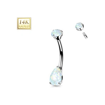 Šperky4U zlatý piercing do pupíku opál ve tvaru kapky ZL01265-OP17