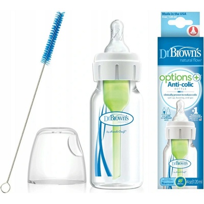 Dr. Brown's kojenecká láhev Options Narrow + anti Colic plastová bílá se silikonovým dudlíkem level 1 1 ks 120 ml