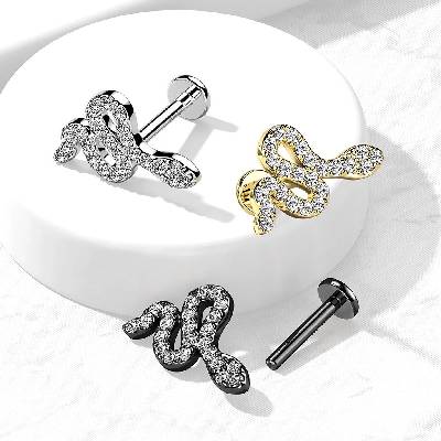 Šperky eshop ocelový piercing do pupíku květina větvička s lístky ze zirkonů W47.16 Stříbrná