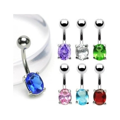Šperky eshop piercing do břicha banán s oválným zirkonem C5.15 červená R