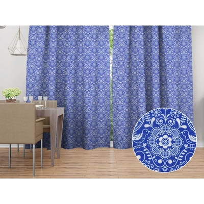 Biante Dekorační závěs PML-100 Modro-bílý lidový ornament 145x140 cm